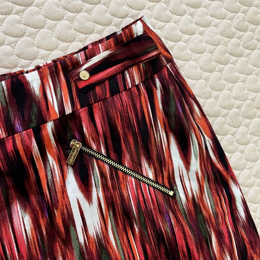 NWT Calvin Klein Sz 8 Ikat Pattern Striped Pencil Skirt Lined Chiffon - Picture 4 of 10